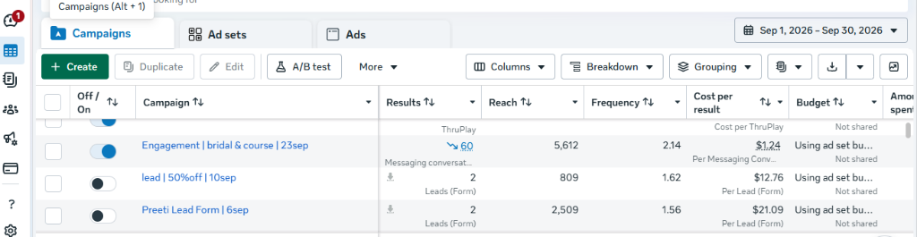 Bridal & Course Engagement ($1.24 / Result)
